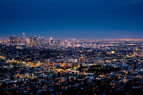 Los Angeles city lights at night from a hilltop view