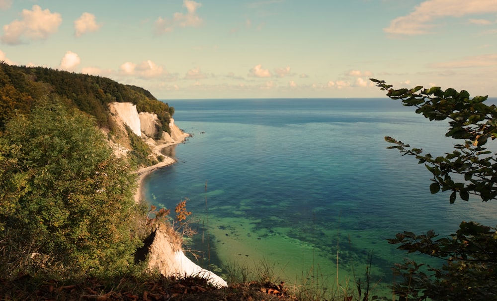 aerial view of green mountain and sea