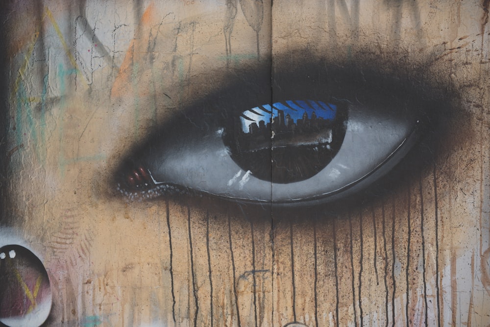 An eye painted on a wall.