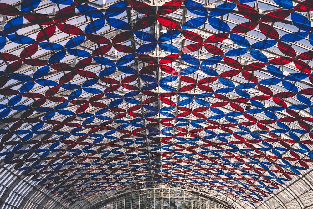 red and blue glass ceiling