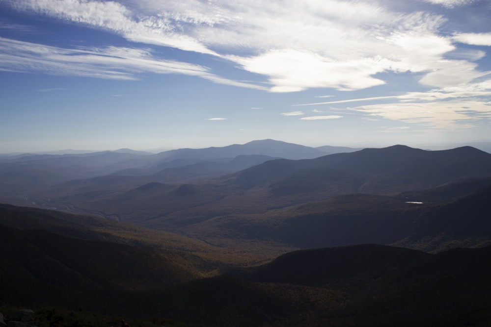 aerial view of mountains under cloudy sky