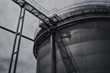 Black and white shot of industrial metal steel tower in Budějovický Budvar, národní podnik