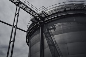 Black and white shot of industrial metal steel tower in Budějovický Budvar, národní podnik