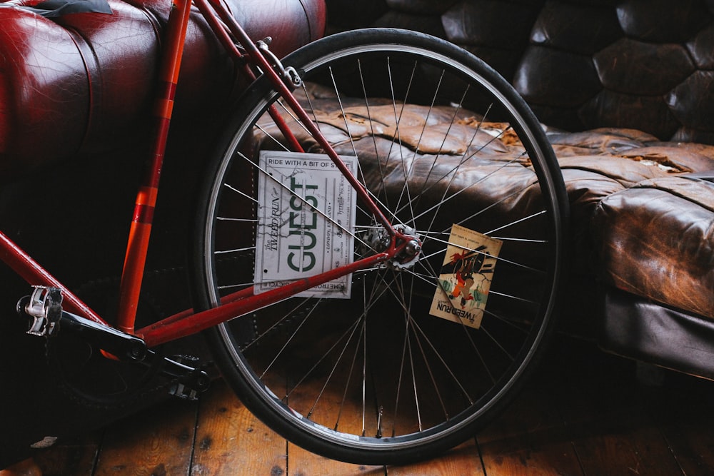 red bike beside sofa