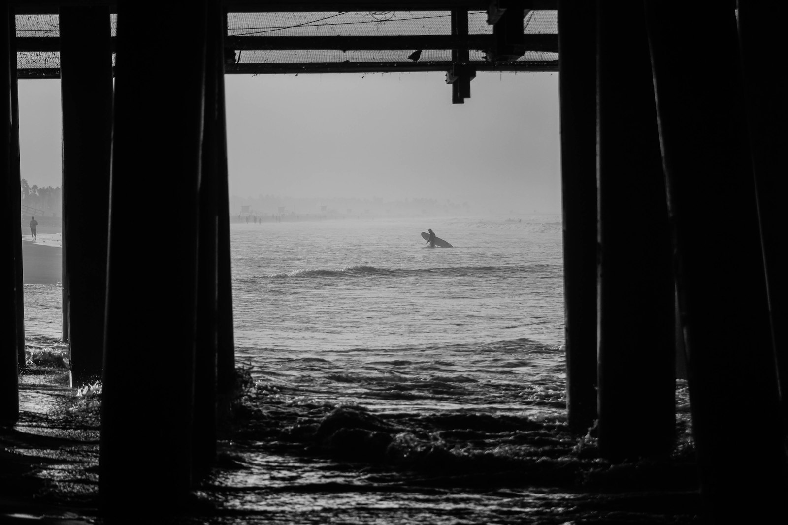 Canon EF 75-300mm f/4-5.6 sample photo. Grayscale photo of dock photography