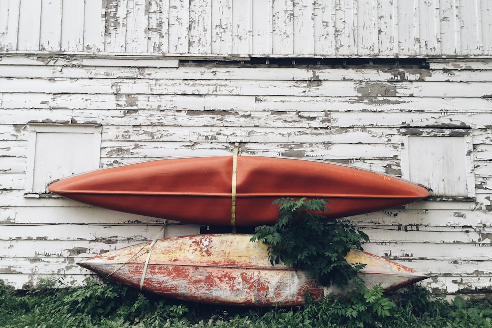 gray canoe on wall