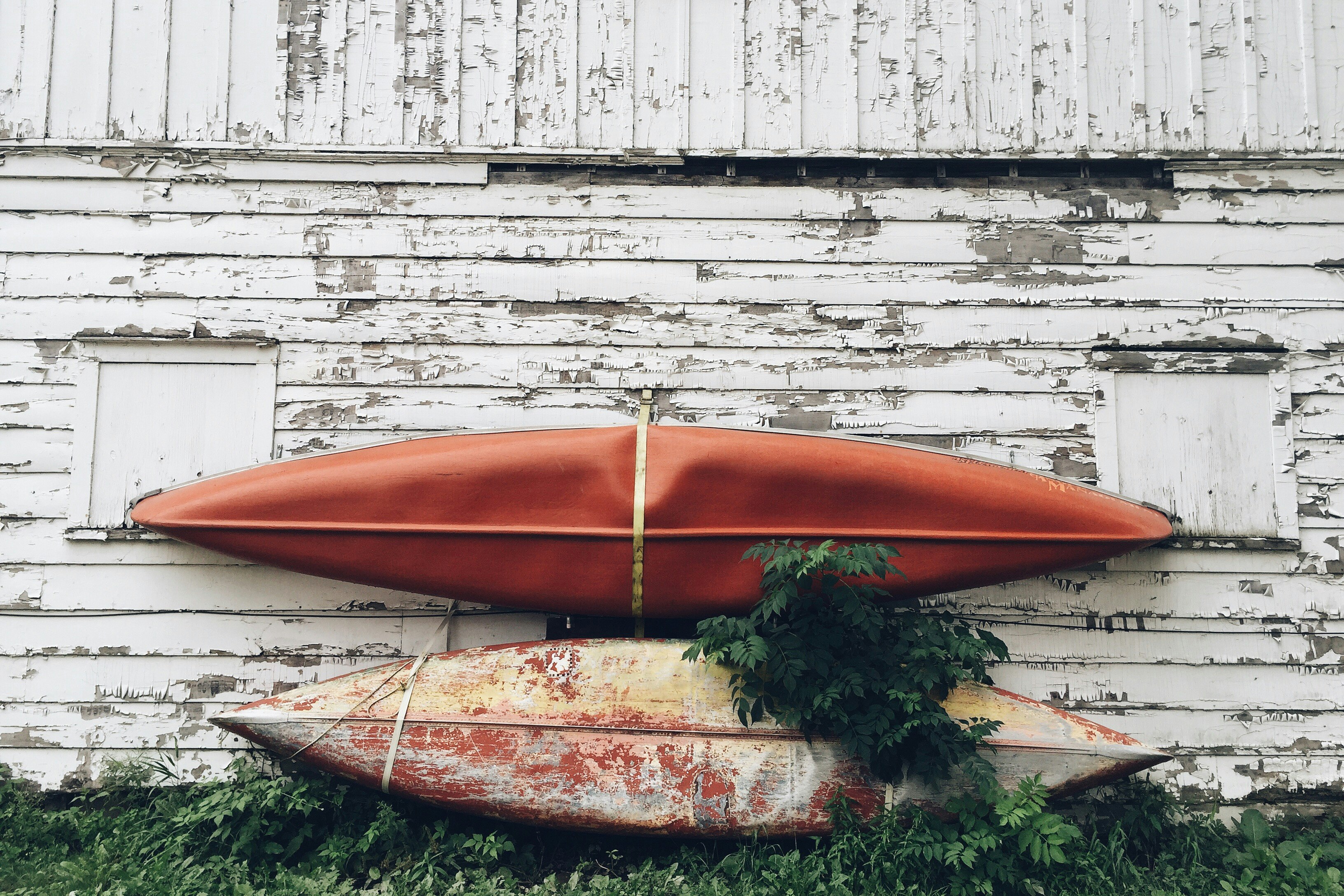 gray canoe on wall