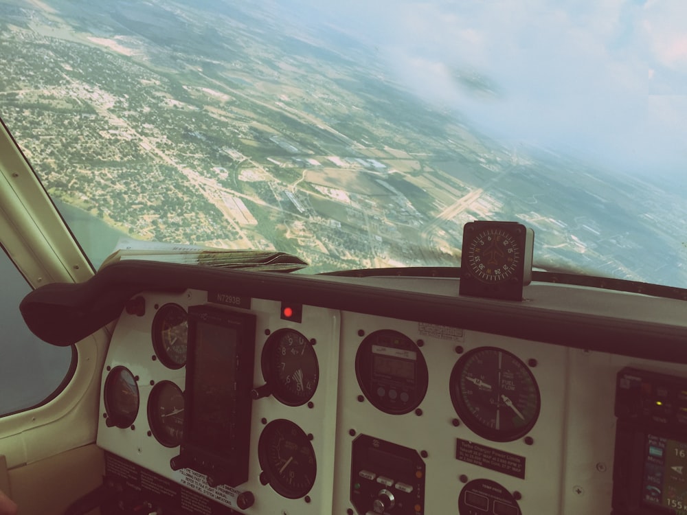 white and black airplane dashboard