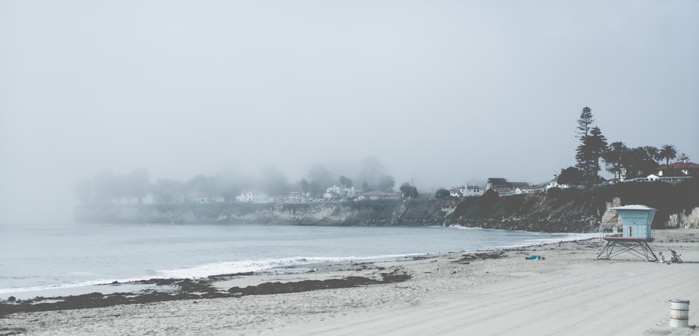 sea shore and sea waves near town