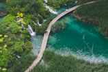 aerial view of wooden dock along rivqer
