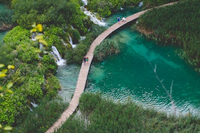 aerial view of wooden dock along rivqer croatia teams background