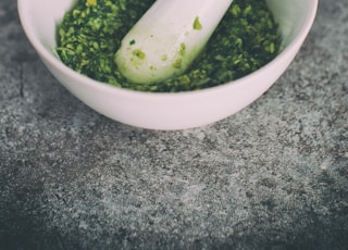 vegetable grind in mortar and pestle