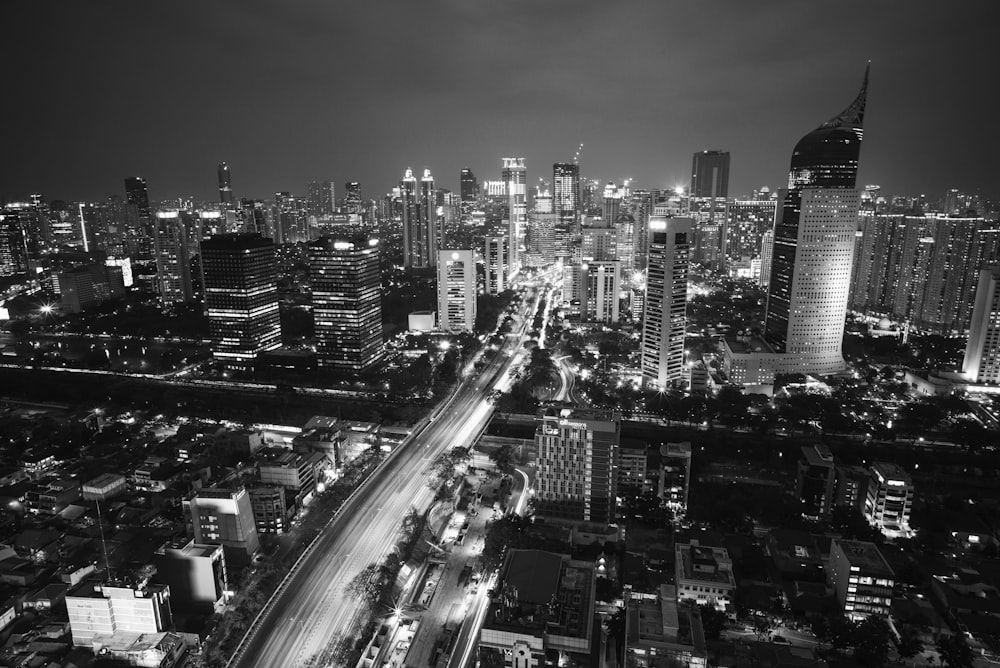 grayscale photo of cityscape