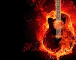 flaming guitar digital wallpaper