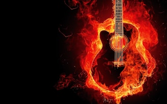 flaming guitar digital wallpaper