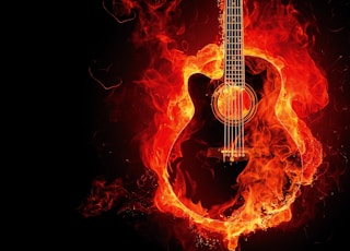 flaming guitar digital wallpaper