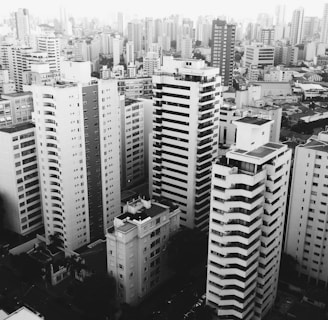 arial view of city in grayscale photo