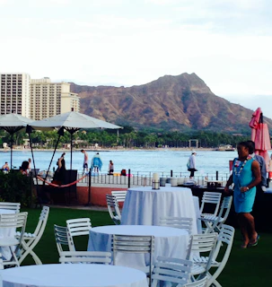 A scenic view of a conference setup overlooking Bali’s coastline during a MICE event.