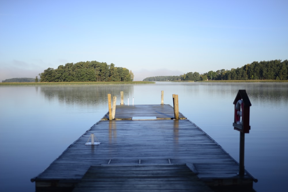 molo di legno marrone e lago