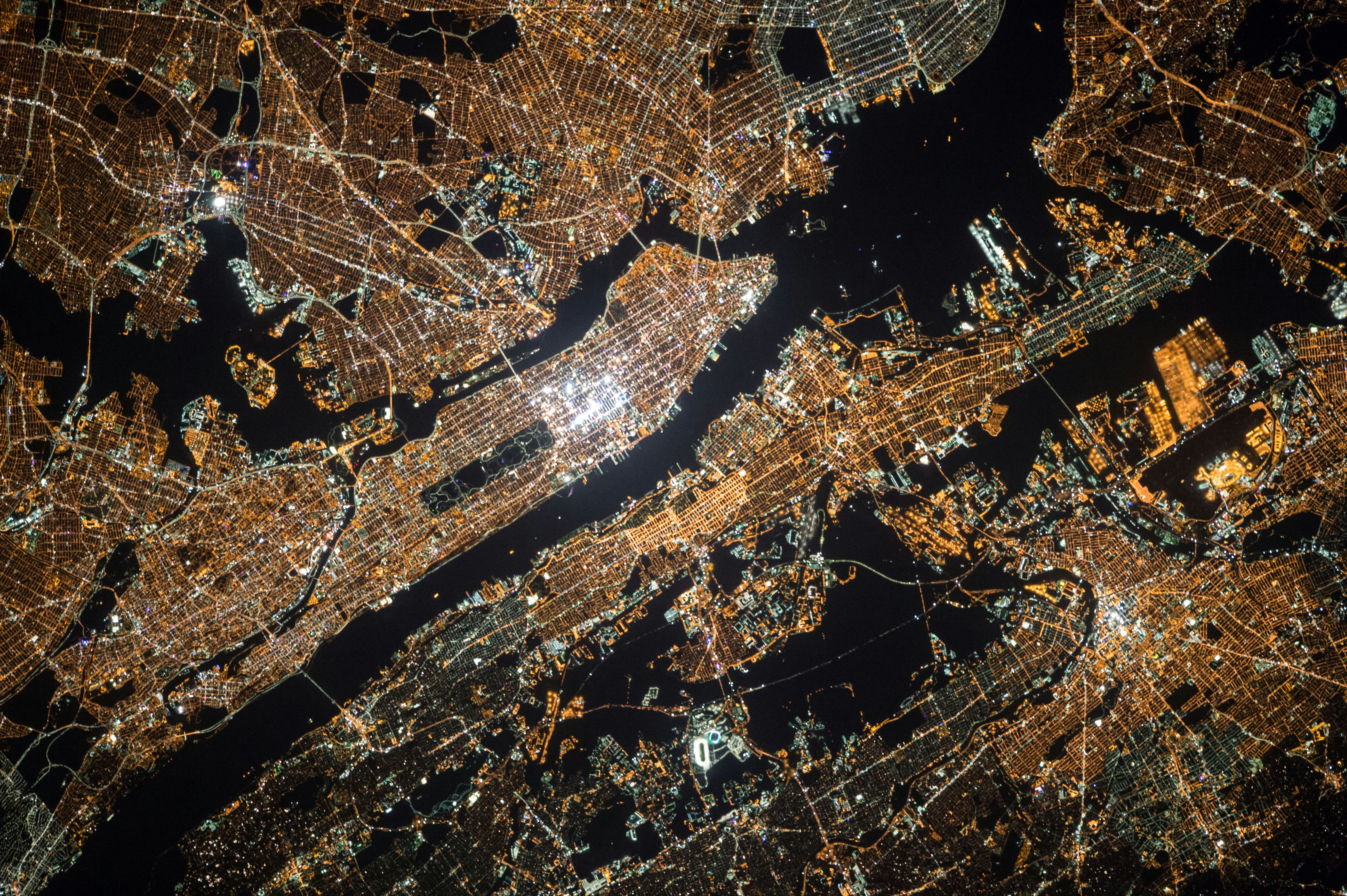Satellite image of Earth showing intricate urban development or agricultural patterns