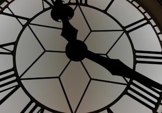 close-up photography of white and black clock