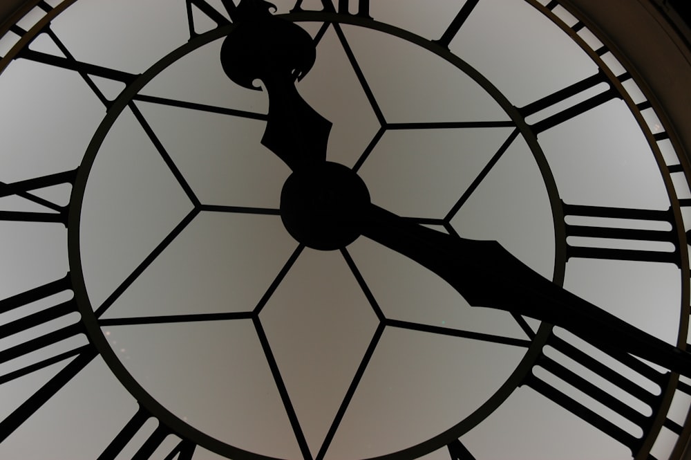 Photographie en gros plan de l’horloge blanche et noire