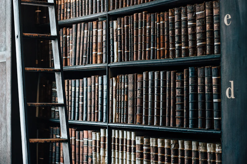 Estantes de uma biblioteca jurídica com volumes encadernados