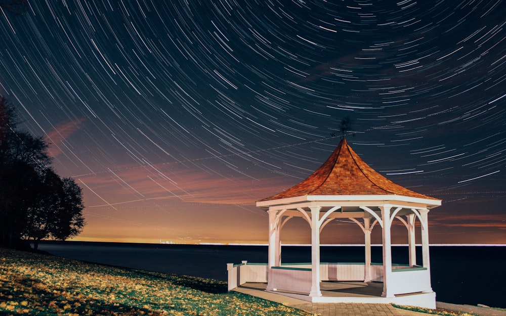 empty gazebo under starry sky