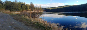 A peaceful meditation spot by a quiet lake surrounded by nature, evoking mindfulness.