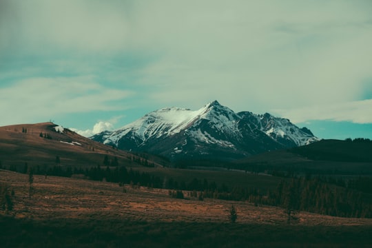 landscape photography of mountain covered with snpw in Yellowstone National Park United States