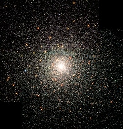 A close-up photo of the bright center of a star cluster.