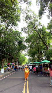 A vibrant street scene in Manaus with locals engaging in daily activities under the lush Amazon canopy.