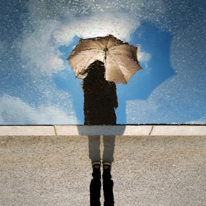 person standing on gray surface while holding umbrella