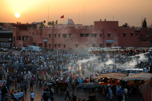 Sunset over a busy market place during one of our tour stops.