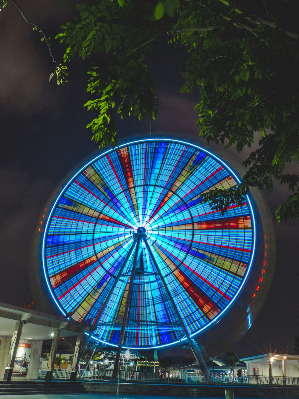 ruota panoramica multicolore durante la notte