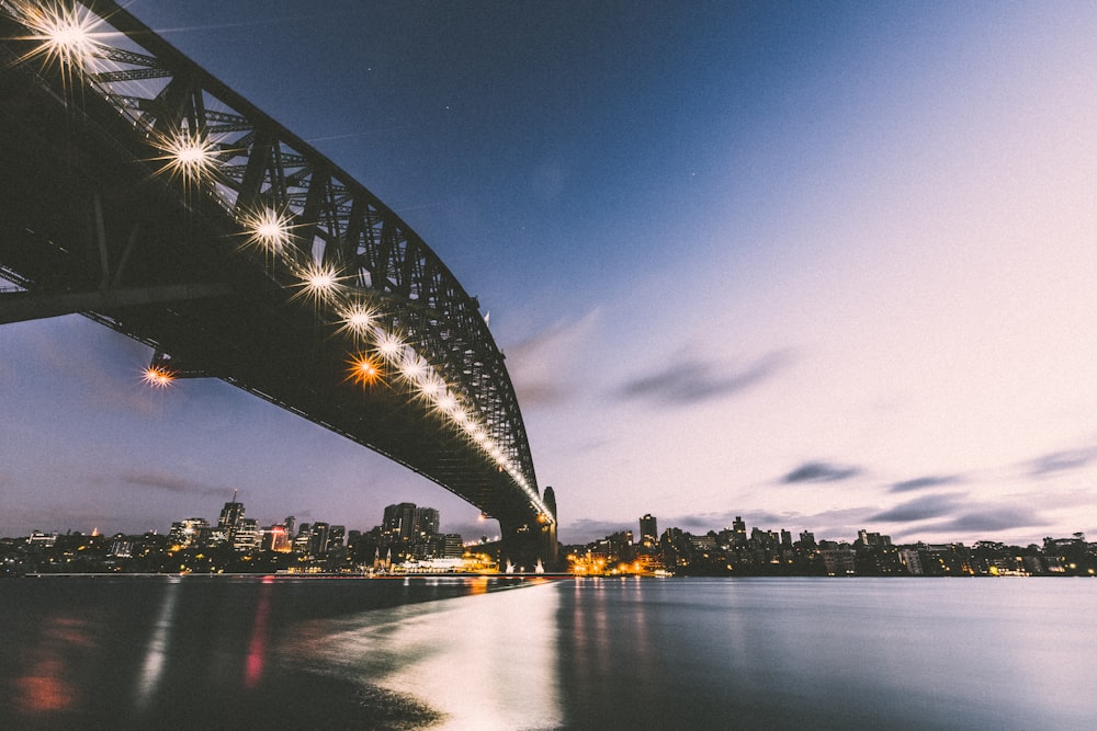 low-angle of truss bridge over river