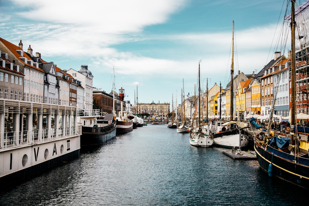 boats beside house canals