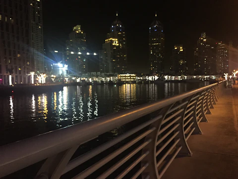 Surabaya’s waterfront district illuminated with smart lighting systems.