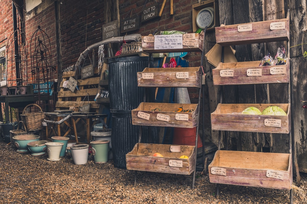 brown wooden racks