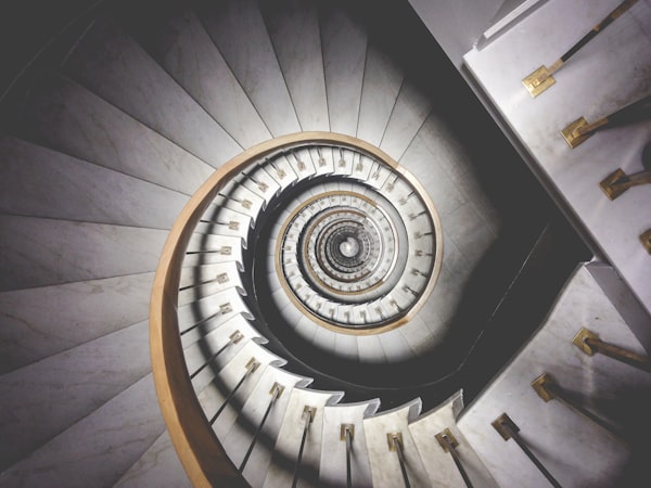 Top-down view of a spiral stair case