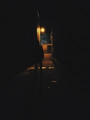 A shadowy figure in a dimly lit alleyway.