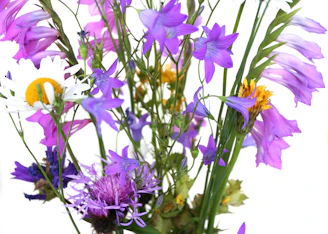 A vibrant bouquet of mixed Mexican wildflowers in bright colors, arranged in a rustic basket.