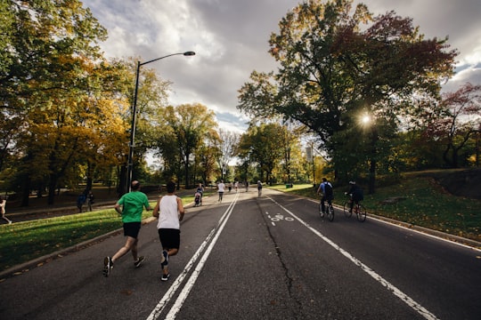 people running and riding bicycle in Central Park United States