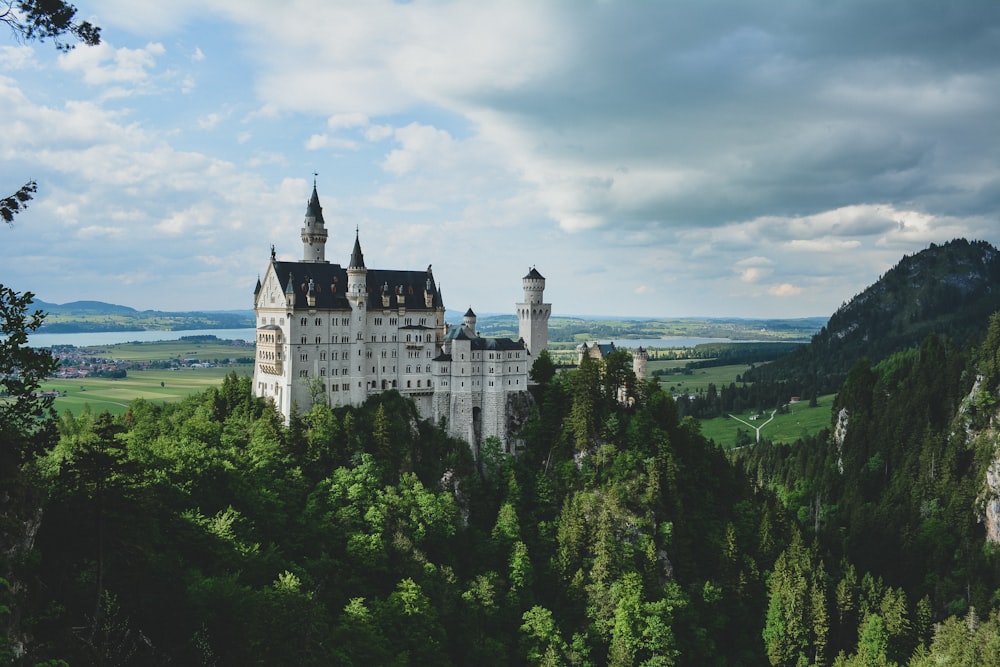 weißes Betonschloss auf grüner Wiese