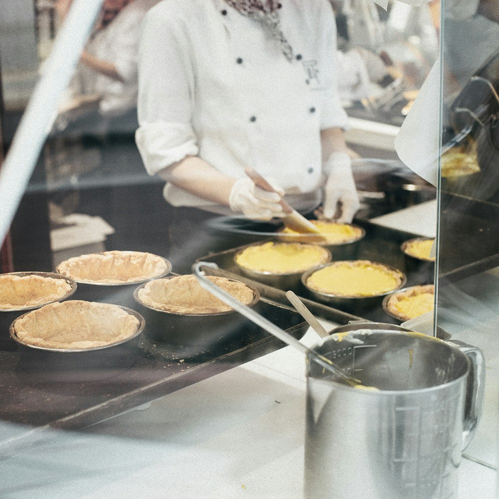 food photography of baked pie crust lot