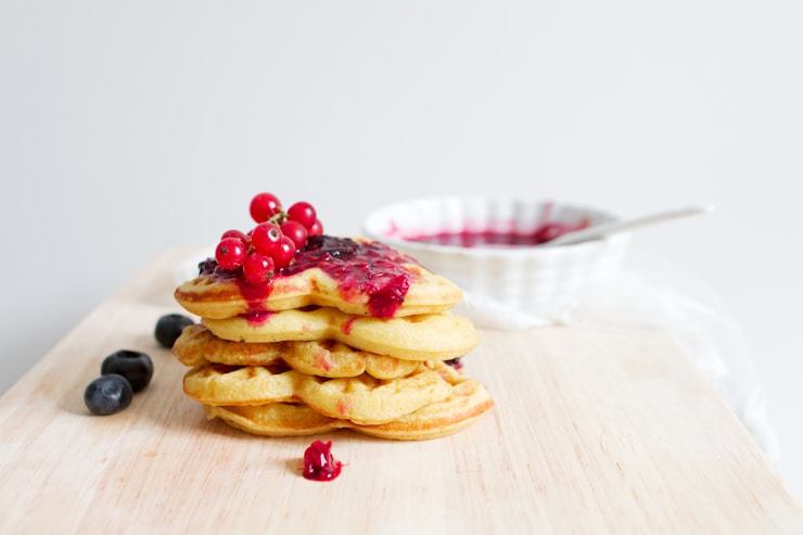 Berries on heart waffles
