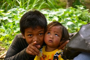 Children interacting with nature on a guided outdoor lesson