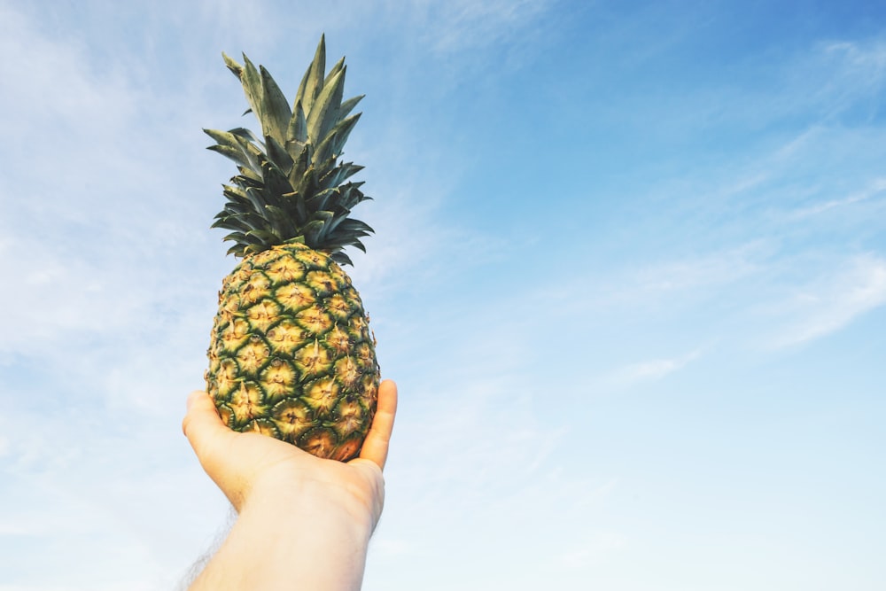 person holding pineapple fruit