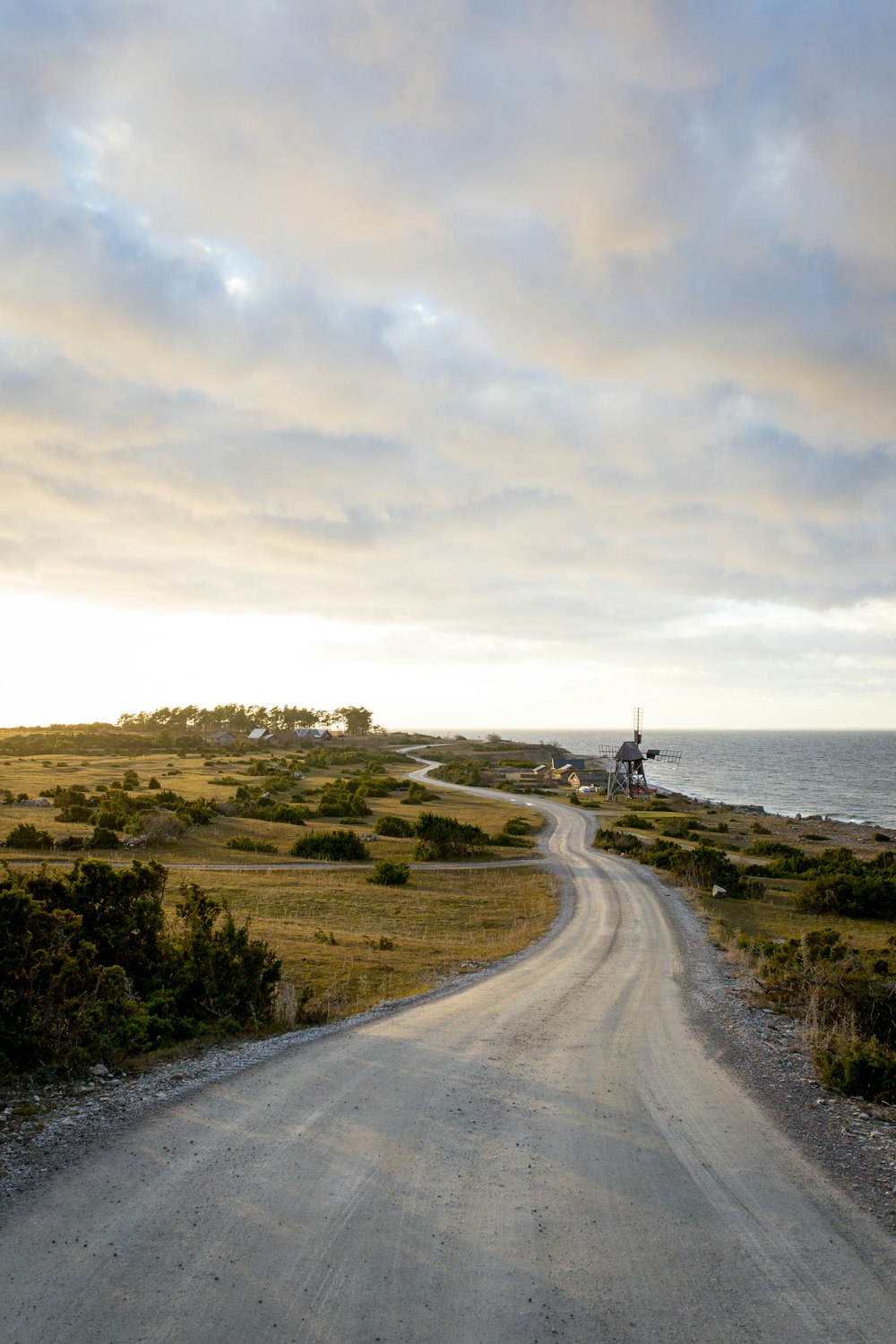 Carretera curva rodeada de césped