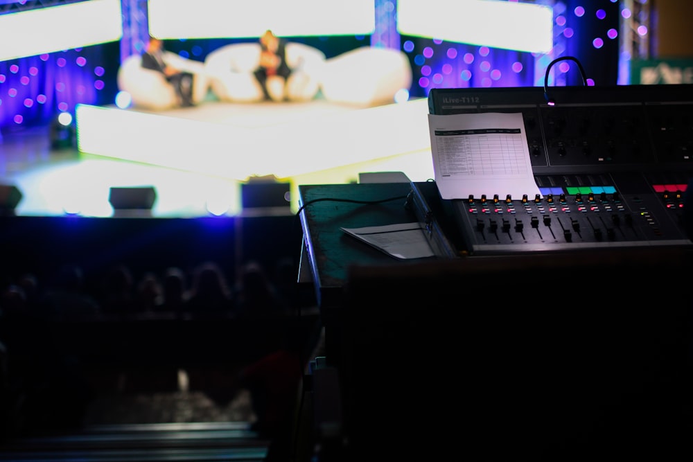 bokeh shot of black audio mixer